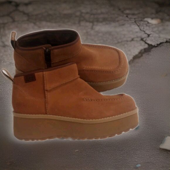 Women's Tan Suede Platform Ankle Boot - Picture 9 of 14